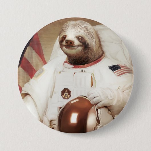 Astronaut Sloth Round Button (Voorkant)