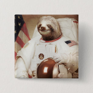 Astronaut Sloth Vierkante Button 5,1 Cm