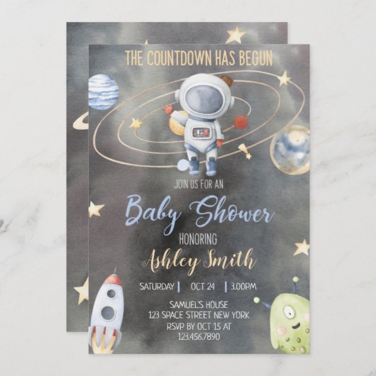 Astronaut Space Baby shower Uitnodiging (Voorkant / Achterkant)