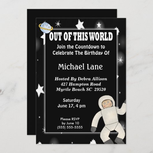 Astronaut Space Birthday Invitation Kaart (Voorkant / Achterkant)
