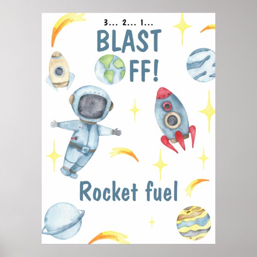Astronaut Space Birthday Rocket brandstof Poster (Voorkant)