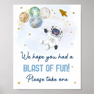 Astronaut Space Blue Gold Blast of Fun Favor Sign Poster