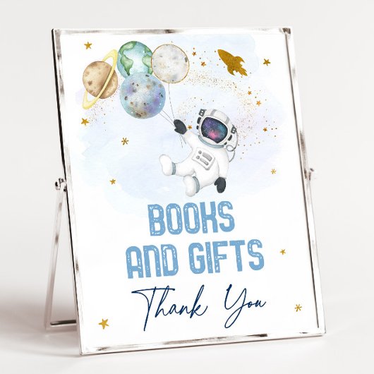 Astronaut Space Blue Gold Books & Gifts Sign Poster