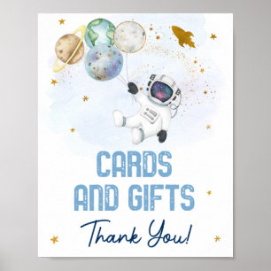 Astronaut Space Blue Gold Kaarten & cadeautenteken Poster