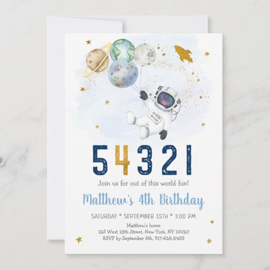 Astronaut Space Coundown 4th Birthday Kaart (Voorkant)