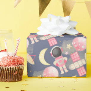 Astronaut Space Girl Patroon Cadeaupapier