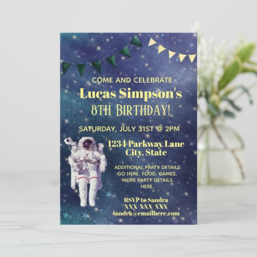 Astronaut Space Kind Sterren Galaxy Verjaardag Kaart (Staand voorkant)