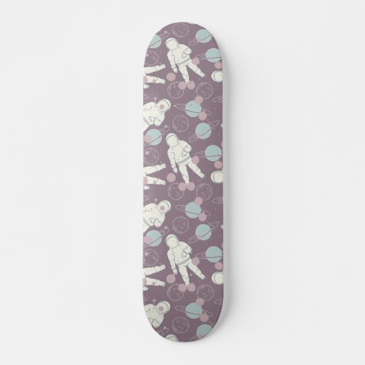 Astronaut Space Planets Paars Blue Pattern Skateboard (Voorkant)