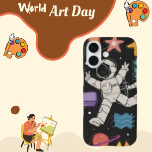 Astronaut Space Rocket Doodle iPhone 16 Hoesje