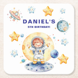 Astronaut Space-Theme Custom Birthday Party Vierkante Kartonnen Onderzetter