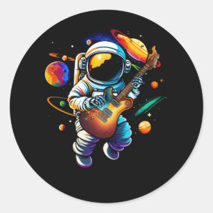 Astronaut Spelen Gitaar Ruimte Planeten Muzikant S Ronde Sticker