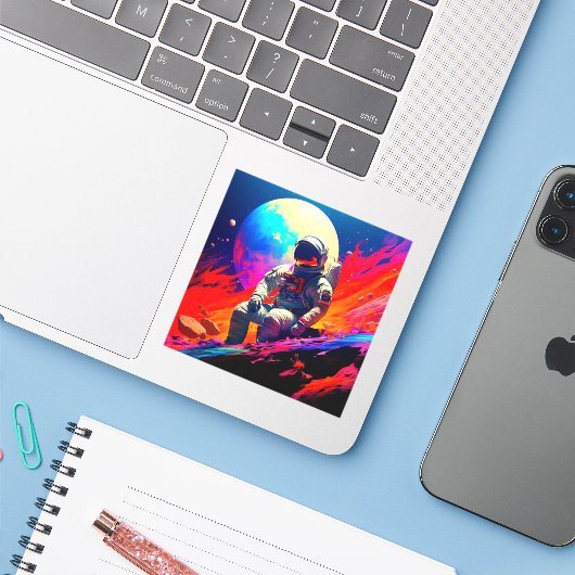 Astronaut Sticker (Laptop met iPhone)