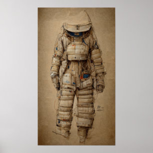 Astronaut suit, sketche Leonardo da Vinci stijl Poster