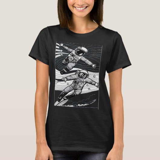 Astronaut Surfing in a Space Wave T-shirt (Voorkant)