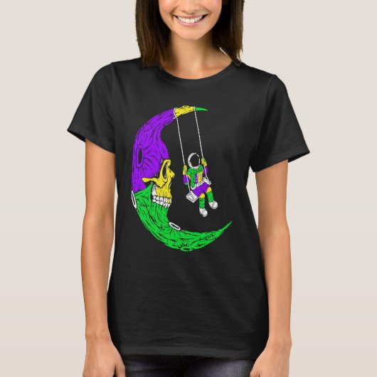 Astronaut Swinging On Moon Skull Mardi Gras Carniv T-shirt (Voorkant)