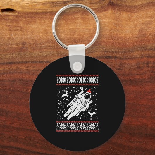 Astronaut Ugly KerstSweater Xmas Space Lover Sleutelhanger (Voorkant)