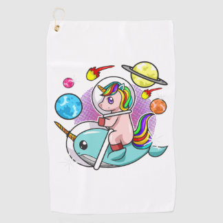 Astronaut Unicorn Riding Narwhal Space Universe Golfhanddoek