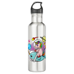 Astronaut Unicorn Riding Narwhal Space Universe Waterfles
