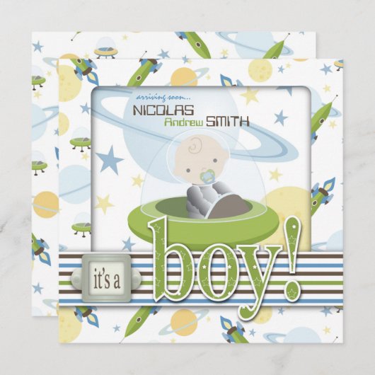 Astronaut vaisseau spatial Invitations de douche p (Devant / Derrière)