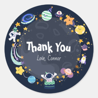 Astronaut verjaardagsfeestje in de ruimte ronde sticker