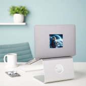 Astronaut verkent het ijzige terrein van een buite sticker (Laptop op bureau)