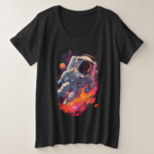 Astronaut Verloren in Galaxy Achtergrond Grote Maat T-shirt