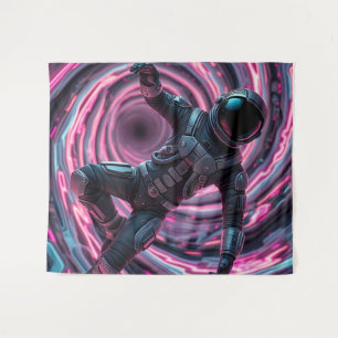 Astronaut voor een roze draaikolk wandkleed