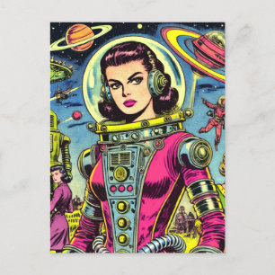 Astronaut vrouw  Sci-Fi Comics Briefkaart