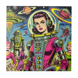 Astronaut vrouw Sci-Fi Comics Tegeltje