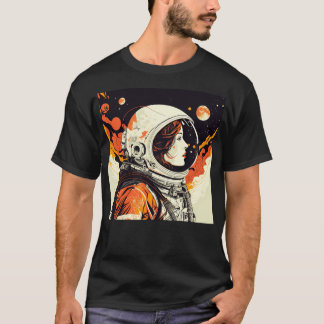 Astronaut Vrouwen Pop Kunst Ruimte NASA Retro Rege T-shirt