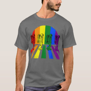 Astronaut Walking LGBT-Q Retro Space Rainbow Gay P T-shirt