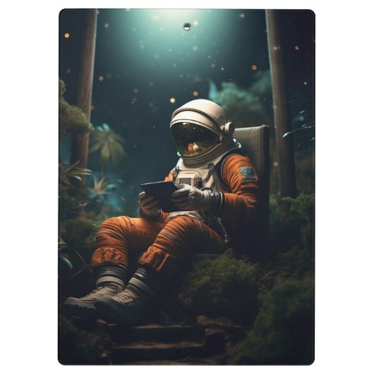 Astronaut zittend op een stoel klembord (Achterkant)