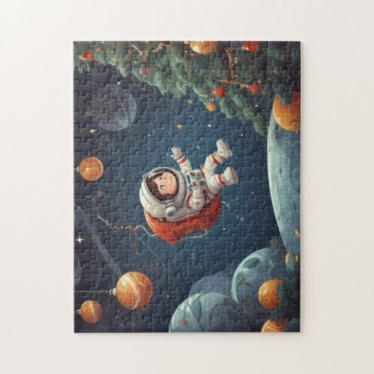 Astronaut zweeft rond kerstboom legpuzzel (Verticaal)