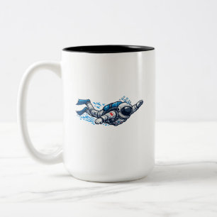 Astronaut Zwemt Tweekleurige Koffiemok