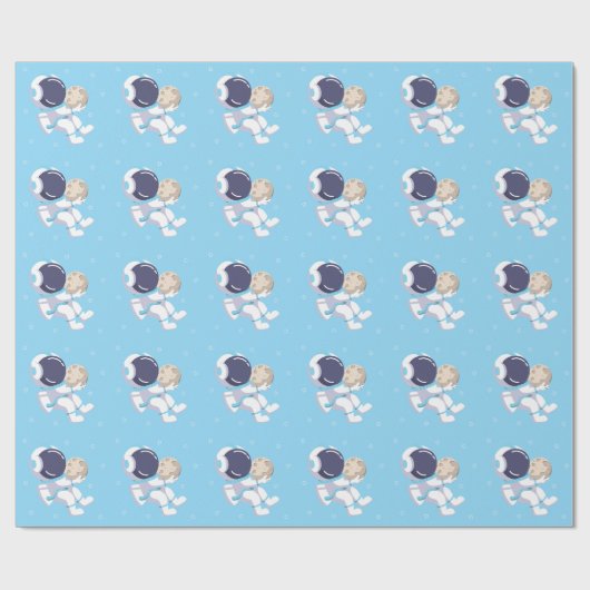 Astronaute Bleu Clair - Papier Cadeau (Plat)