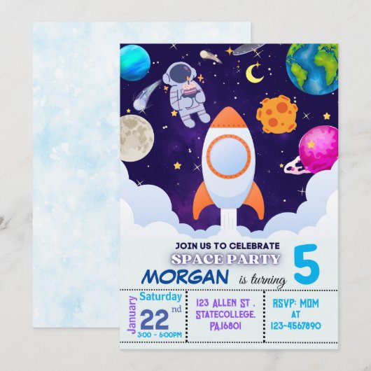 Astronaute, Espace Extérieur, Planètes Invitation (Devant / Derrière)