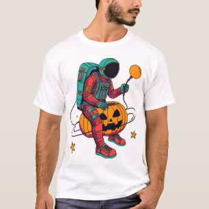 Astronaute squelette effrayant sur T-Shirt Citroui