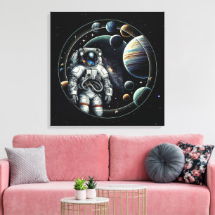 astronauten en planeten canvas afdruk