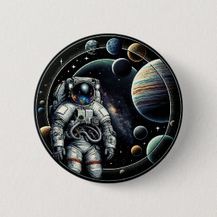astronauten en planeten ronde button 5,7 cm