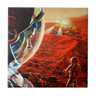Astronauten op Mars in een Storm - Retro Space Tegeltje