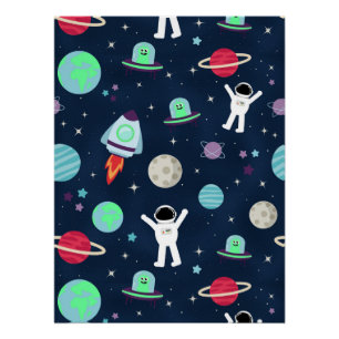 Astronauten Planeten Raketten en Buitenaardse Weze Perfect Poster