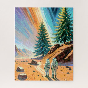 Astronauten verkennen buitenaards landschap legpuzzel