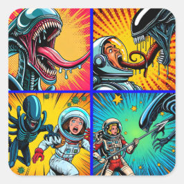 Astronauten vs Alien Pop Art Vierkante Sticker