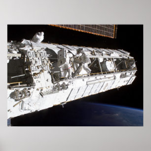 Astronauten werken aan het internationale ruimtest poster