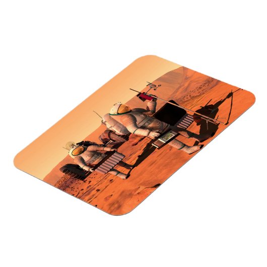 Astronauten zetten weerapparatuur op Mars in. Magneet (Linkerzijde)