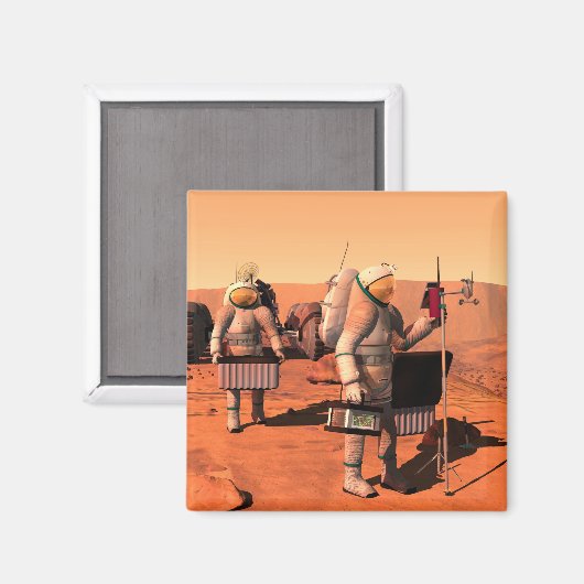 Astronauten zetten weerapparatuur op Mars in. Magneet (Voorkant / Achterkant)