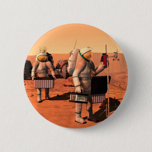 Astronauten zetten weerapparatuur op Mars in. Ronde Button 5,7 Cm
