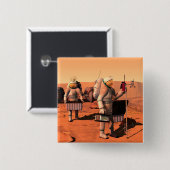 Astronauten zetten weerapparatuur op Mars in. Vierkante Button 5,1 Cm (Voorkant /achterkant)