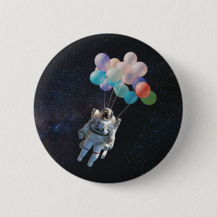 Astronautiestars en ruimtevaardige ballonnen ronde button 5,7 cm