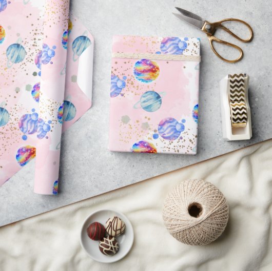 Astronautisch meisje Outer Space Birthday Cadeaupapier (Crafts)